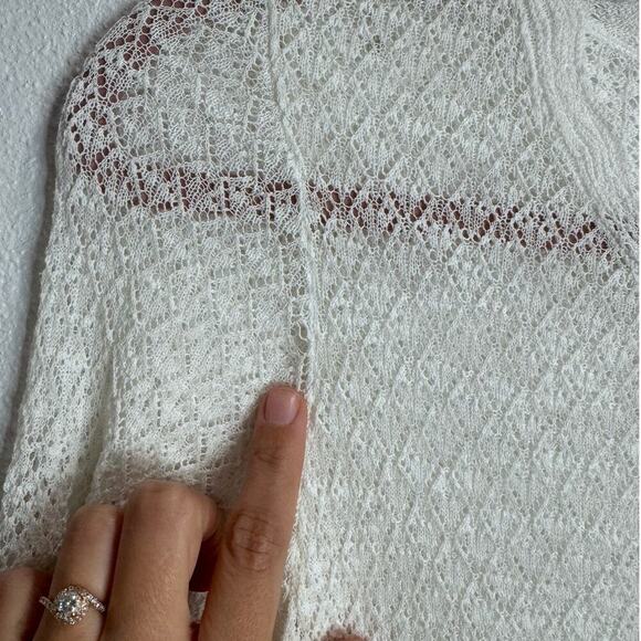 Rebecca Taylor Women's Long Sleeve Lace Pointelle Dress in Milk Medium - Picture 7 of 8